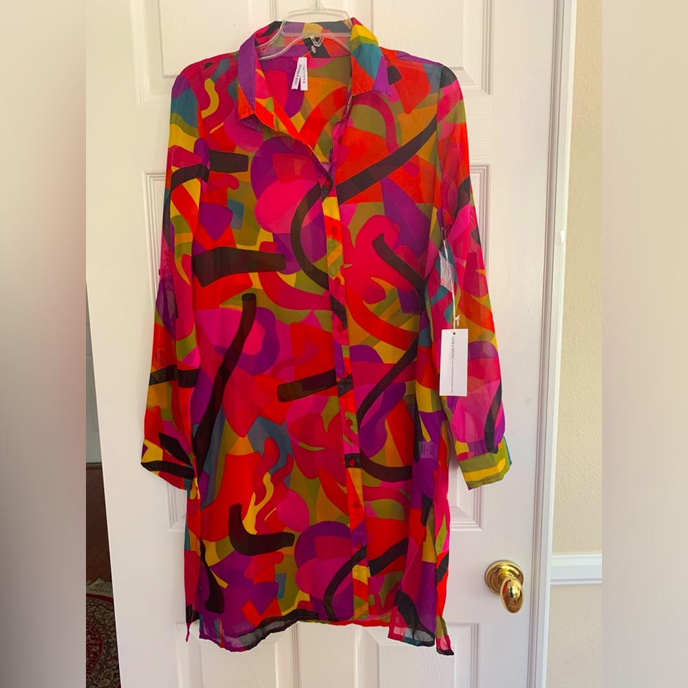 FINAL PRICE NWT Live 4 Truth Sheer Coverup: Button-Down Long Shirt, Side Slits M